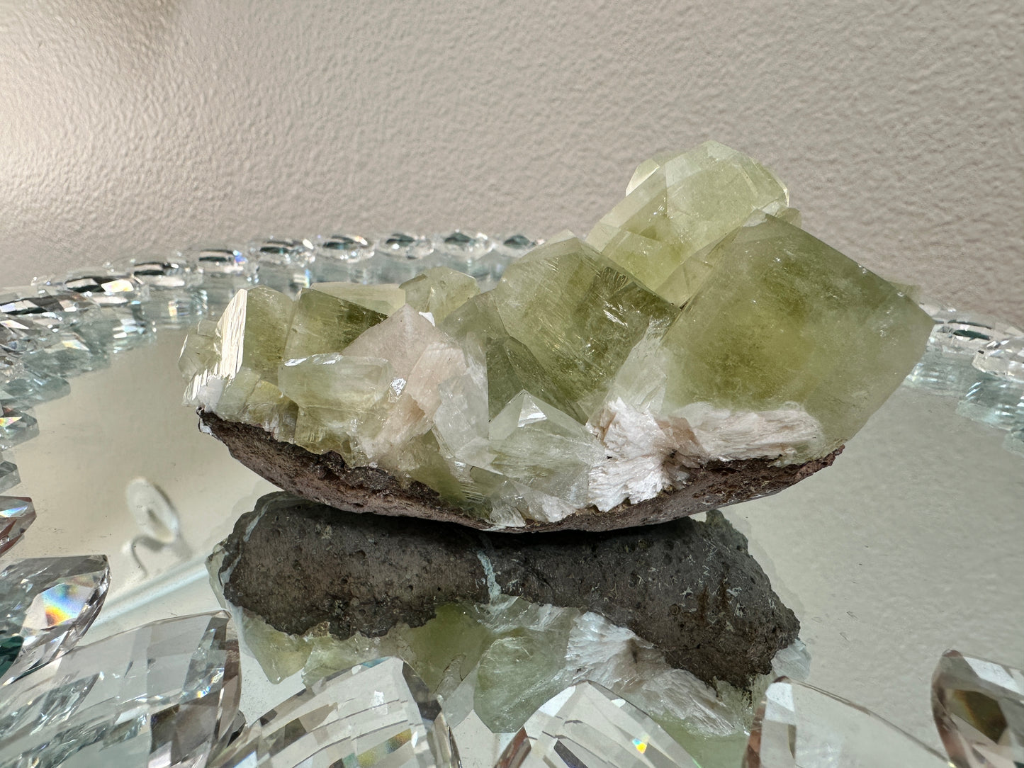 Beautiful Green Diamond Apophyllite with Peach Stilbite