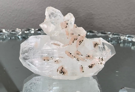 Diamond Apophyllite with Small Sprinkles of Epidote on the Peach Stilbite
