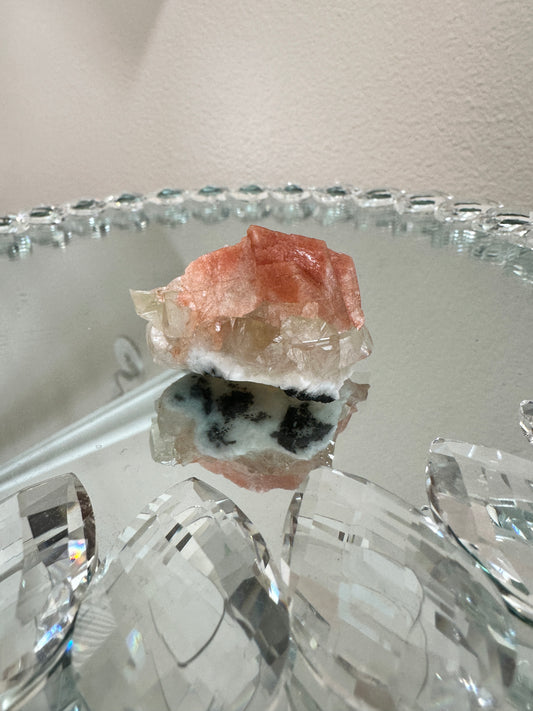 Light Green Diamond Apophyllite with Peachy Orange Stilbite