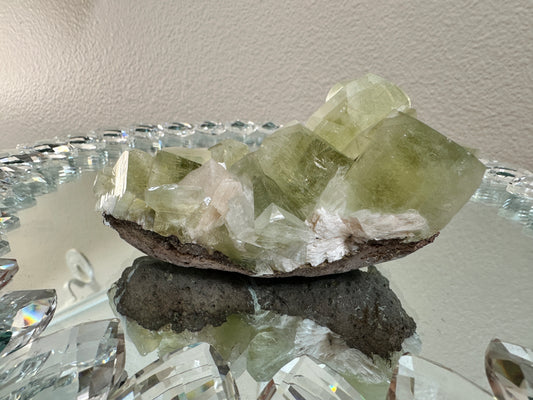 Beautiful Green Diamond Apophyllite with Peach Stilbite