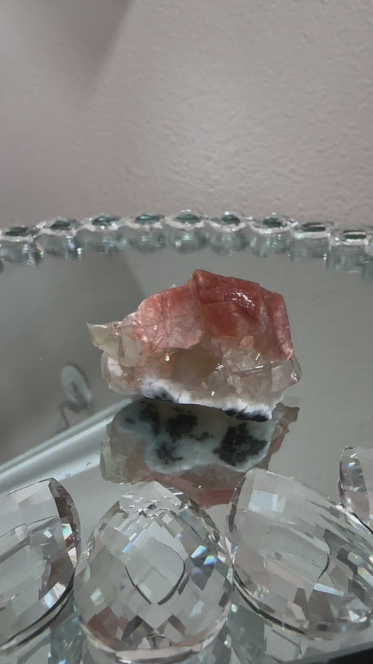 Light Green Diamond Apophyllite with Peachy Orange Stilbite