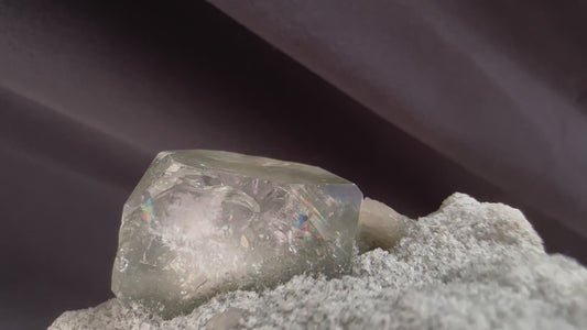 Gray Diamond Apophyllite with Rainbows on a Druzy White & Black Matrix