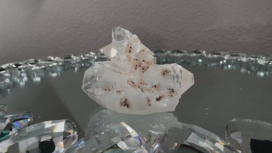 Diamond Apophyllite with Small Sprinkles of Epidote on the Peach Stilbite